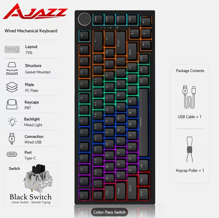 Teclado Mecánico 75% Gamer Mechargy con retroiluminación RGB y diseño compacto.